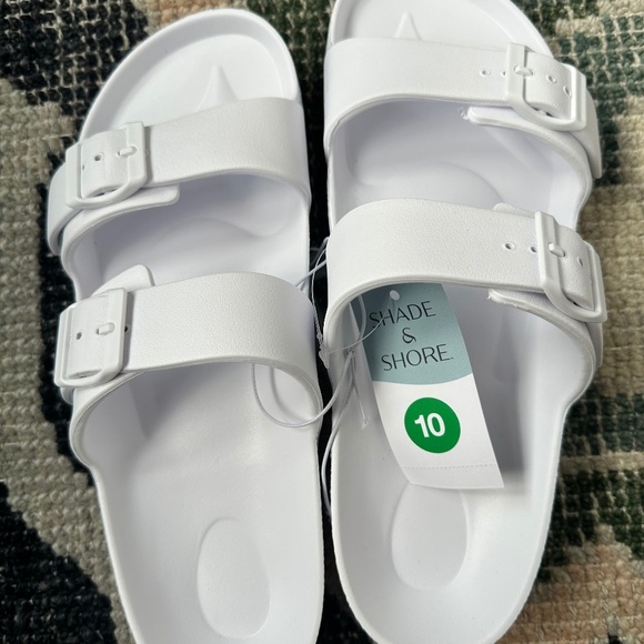 Shade & Shore white double buckle slides - Picture 1 of 2